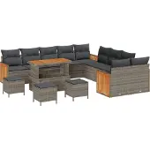 vidaXL Ensemble de canapés de jardin avec coussins, 14 pièces, gris