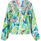 IZIA Chemisier 'Fashion Look' aqua / vert clair / magenta / blanc cassé