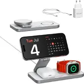 Voomy Chargeur sans fil 3-en-1 - Chargeur sans fil 15W - Pliable - Pour iPhone, Apple Watch & AirPods - Compatible MagSafe - Blanc