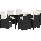 vidaXL Ensemble de table d'extérieur , 7 pièces, noir et blanc crème, 150 x 90 x 75 cm