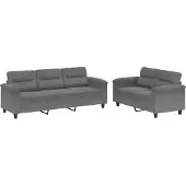 vidaXL Ensemble de canapés 2 pièces avec coussins Gris foncé Tissu microfibre