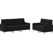 vidaXL Ensemble de canapés 2 pièces avec coussins Tissu noir