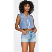 ONLY Gilet 'ONLNoella' bleu denim / blanc
