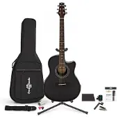 Gear4Music Pack Complet avec Guitare Acoustique Roundback par Noir
