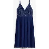 Bonprix Robe midi à jupe plissée et sequins brodés