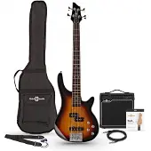 Gear4Music Pack Guitare Basse Chicago à Diapason Court + Ampli 15 W Sunburst