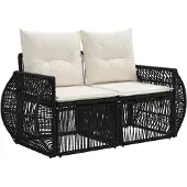 vidaXL Canapé de jardin 2 places, noir, en polyrotin