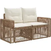 vidaXL Canapé de jardin 2 places, beige, en polyrotin