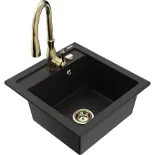 Mexen Évier Vitogranite 1 bac avec mitigeur Savita, noir (6503-77-672601-50)