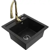 Mexen Évier Vitogranite 1 bac avec mitigeur Savita, noir (6503-77-672601-50-B)