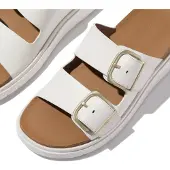 FitFlop pour femme. B1J-194 Sandales en cuir Gen-FF Buckle Two-Bar Leather Slides, blanc urbain (3), Plat, Boucle, Casuel