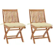 vidaXL Chaises de jardin 2 pcs. avec coussins blanc crème Teck massif