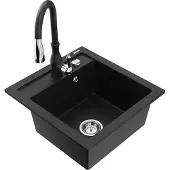 Mexen Évier Vitogranite 1 bac avec mitigeur Savita, noir (6503-77-672601-70)