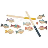 Janod Jeu de pêche à la ligne - - J03063 - Bois FSC - 10 poissons colorés - 2 cannes aimantées