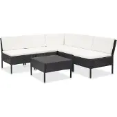 vidaXL Ensemble de salon de jardin 6 pièces avec coussins Poly rotin noir