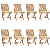vidaXL Chaises de jardin pliantes avec coussins 8 pcs. Bois massif teck