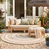 FRAAI Tapis d’extérieur rond en jute – Nusa Medallion Beige/Crème | Ø 160cm | Rond | Tissage plat