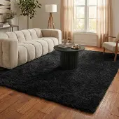 NATURL. Tapis shaggy - Blaze Noir | 120x170 cm | Rectangulaire | Pile haute