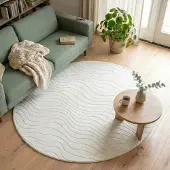 FRAAI Tapis scandinave rond - Charm Waves Blanc | Ø 230 cm | Rond | Pile courte