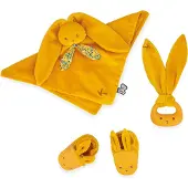 Kaloo Set cadeau Baby - Lapinoo Ocre Doudou, anneau de dentition et chaussons bébé