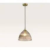 LUSENZ - Suspension verre ambré strié 25W IP20 doré intérieur