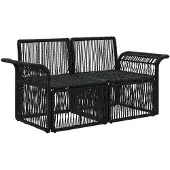 vidaXL Canapé de jardin 2 places, noir, en polyrotin