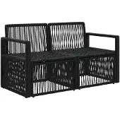 vidaXL Canapé de jardin 2 places, noir, en polyrotin
