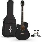 Gear4Music Guitare Acoustique à Pan Coupé Gaucher et pack Accessoires par  Noir