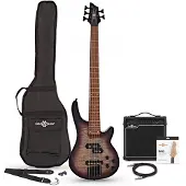 Gear4Music Chicago Select 5-String Bass Guitar + Amp Pack Purple Burst