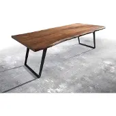 DELIFE Table-à-manger Edge 260x100 XL acacia marron métal incliné Live-Edge