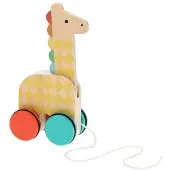 Petit Collage Giraffe On-the-go Wooden Pull Toy Jaune