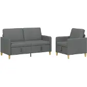 vidaXL Ensemble de canapés avec rangement, 2 pièces, polyester gris foncé