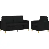 vidaXL Ensemble de canapés avec rangement, 2 pièces, polyester noir