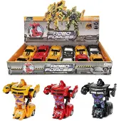 Teddies Transformable voiture/robot, métal/plastique, 13 cm, 3 couleurs, à remonter, lot de 12 pièces dans une boîte