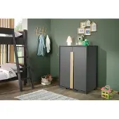 Vipack - LONDON Armoire à linge 2 portes, avec 2 étagères,Reproduction anthracite, talon hêtre naturel massif
