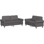 vidaXL Ensemble de canapés 2 pièces avec coussins Gris Similicuir