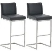 CLP - Ensemble de 2 tabourets de bar Paros, revêtus de similicuir, avec repose-pieds en acier inoxydable, capacité jusqu'à 240 kg | Couleur : gris