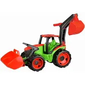 Lena Tracteur avec pelle et grue, en plastique vert et rouge, 65 cm, dans sa boîte, à partir de 3 ans