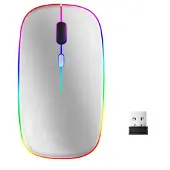 INF Souris d'ordinateur sans fil avec LED RVB double mode Bluetooth/WiFi Argent