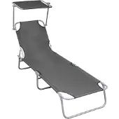 vidaXL Chaise longue pliante avec protection solaire Gris Aluminium