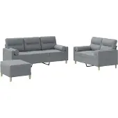 vidaXL Ensemble de canapés 3 pièces avec coussins Tissu gris clair
