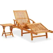 vidaXL Bain de soleil avec table et support en bois massif d'acacia