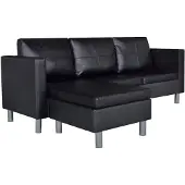 vidaXL Canapé en L 3 places en similicuir noir