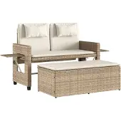 vidaXL Banc de jardin Réglable avec coussins Beige Poly Rattan