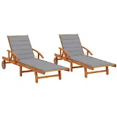 vidaXL Bains de soleil 2 pièces avec coussins en bois massif d'acacia