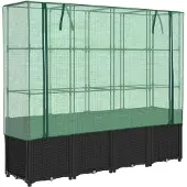 vidaXL Potager surélevé avec couverture de serre aspect rotin 160x40x153 cm