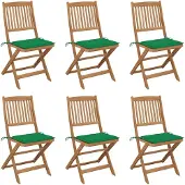 vidaXL Chaises de jardin pliantes 6 pièces avec coussins en bois massif d'acacia