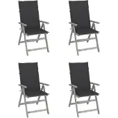 vidaXL Chaise à haut dossier Réglable 4 pièces avec coussins Bois massif Acacia