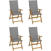 vidaXL Chaise à haut dossier Réglable 4 pièces avec coussins Bois massif Acacia