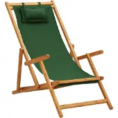 vidaXL Chaise de plage pliante en bois massif d'eucalyptus et tissu vert